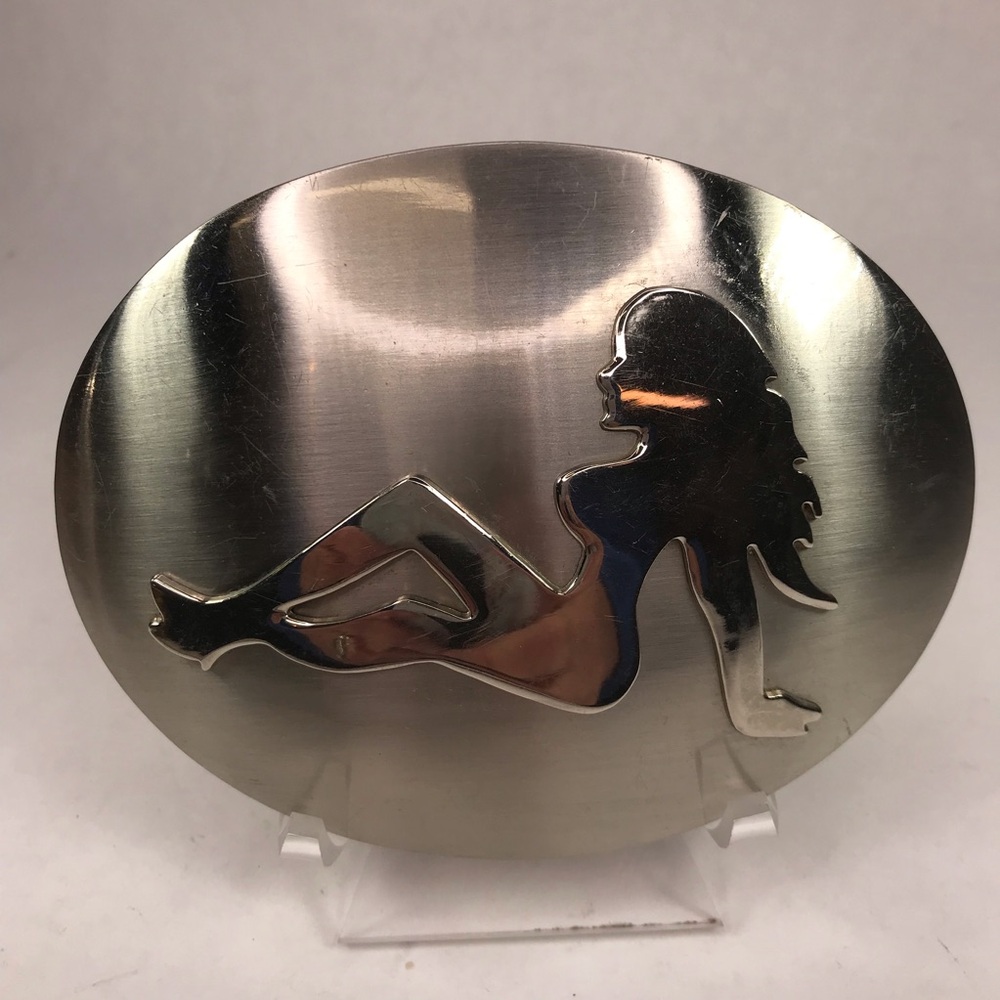 Silver Mudflap Girl Belt Buckle A188 Italia Large 5 x 4"